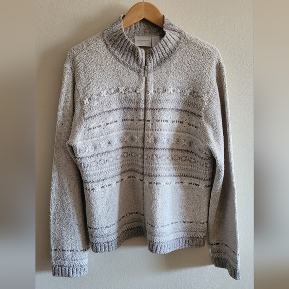 Liz Claiborne Sweaters - Liz Claiborne soft textured full zip cardigan sweater Women's large cream, grey